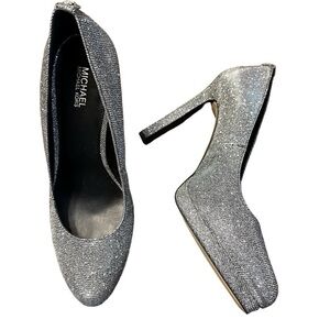 Michael Michael Kors Fine Glitter Chain Ethel Pump Black/Silver Size 7.5